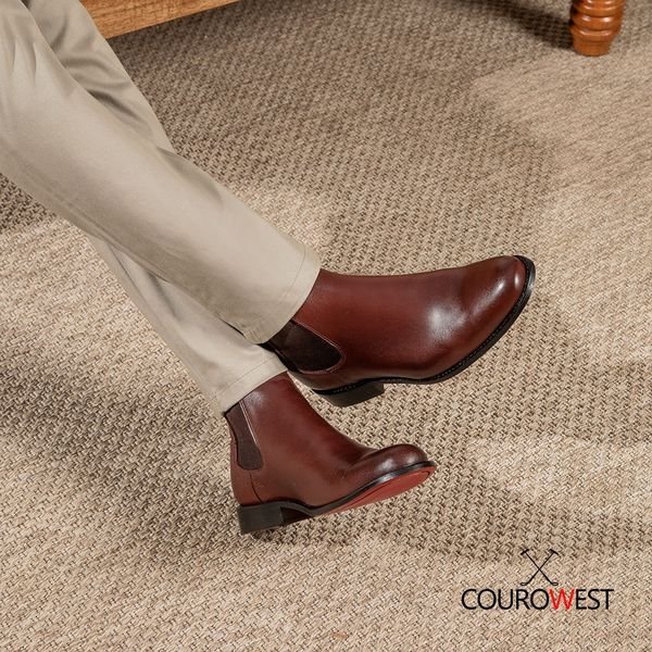 BOTA CHELSEA VINO SUELA DE CUERO ROJO NOBRE