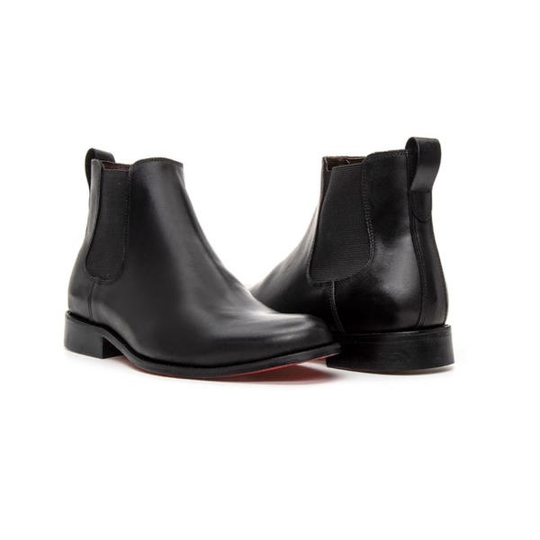 BOTA CHELSEA NEGRO SUELA DE CUERO ROJO NOBRE