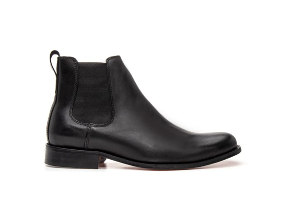 BOTA CHELSEA NEGRO SUELA DE CUERO ROJO NOBRE