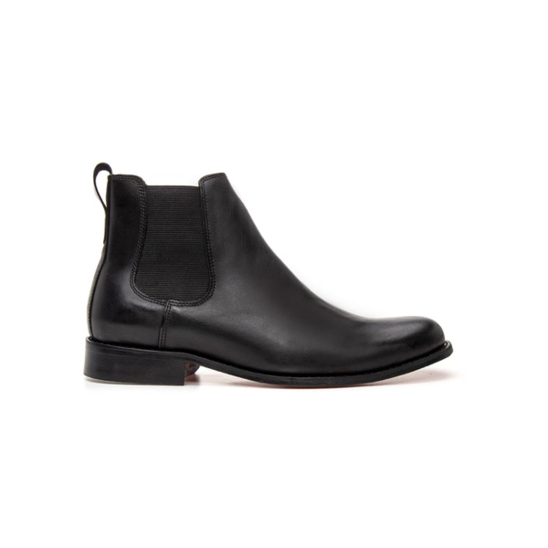 BOTA CHELSEA NEGRO SUELA DE CUERO ROJO NOBRE