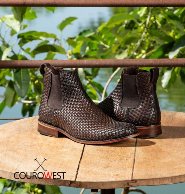 BOTA CHELSEA CAFÉ TRICÊ SUELA DE CUERO